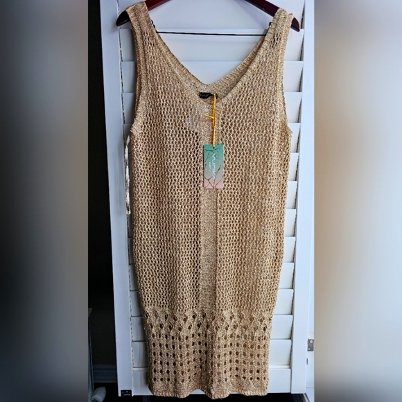 Yunika ITALY GOLDEN Beach Knit Dress Cover up Viscose Party Size L - Picture 1 of 5